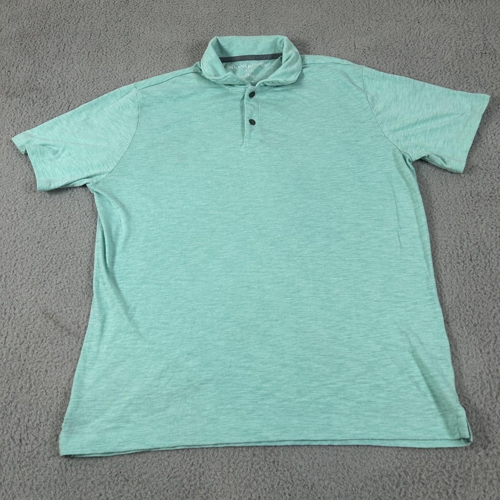 Banana Republic Polo Shirt Mens Large Green Slub Jersey Soft Knit‎ Casual